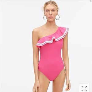 J Crew One Shoulder Hot Pink Ruffle Ric Rac One-piece Swimsuit size 4